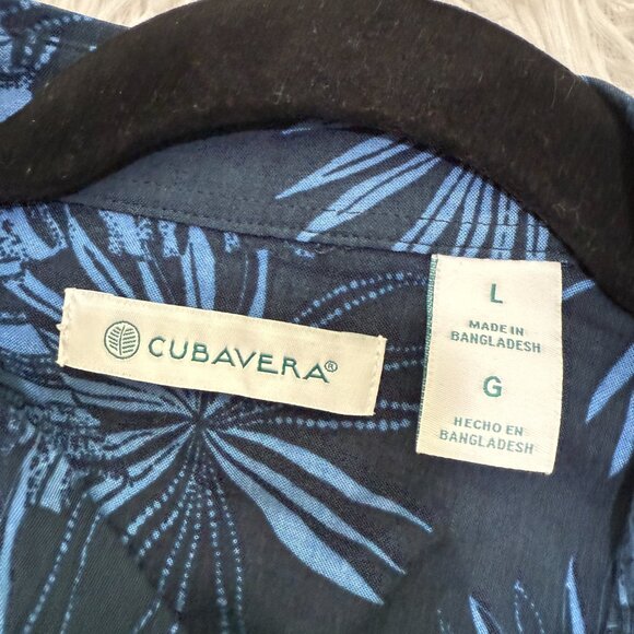 Men Cubavera Viscose Leaf Print Challis Button Shirt in Blue Size Large - Picture 6 of 7